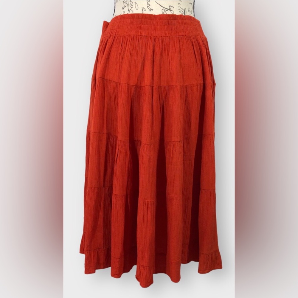 Jacque & Koko, Red Midi Skirt, Elastic Waist, Size 13/14